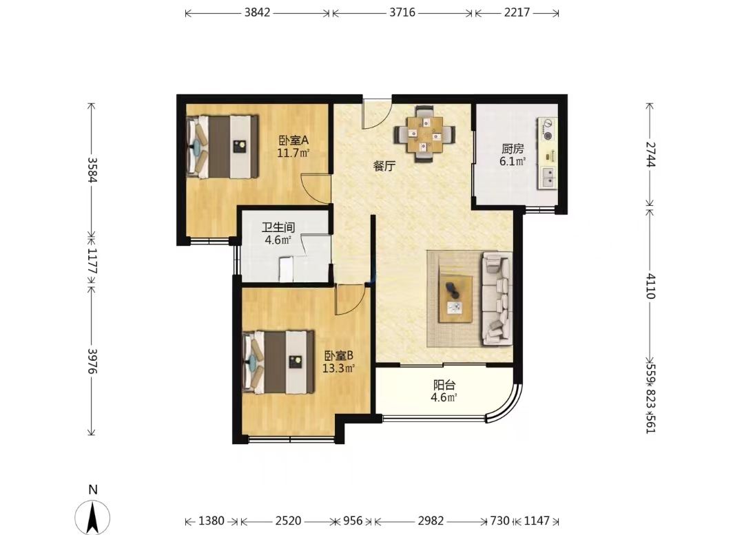 幸福天地二期 2室2厅1卫 89m&sup2;