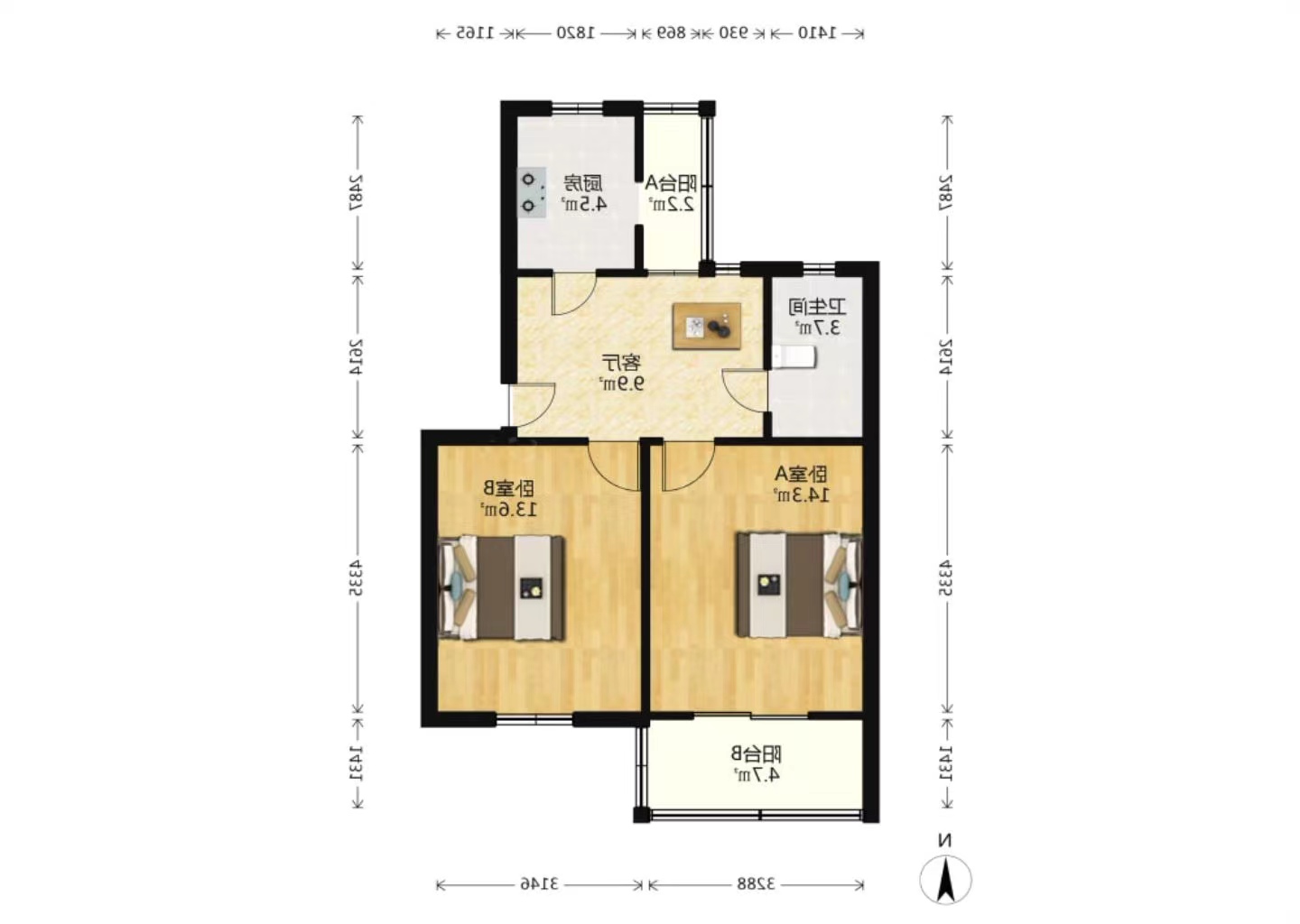富贵园 2室1厅1卫 65m&sup2;