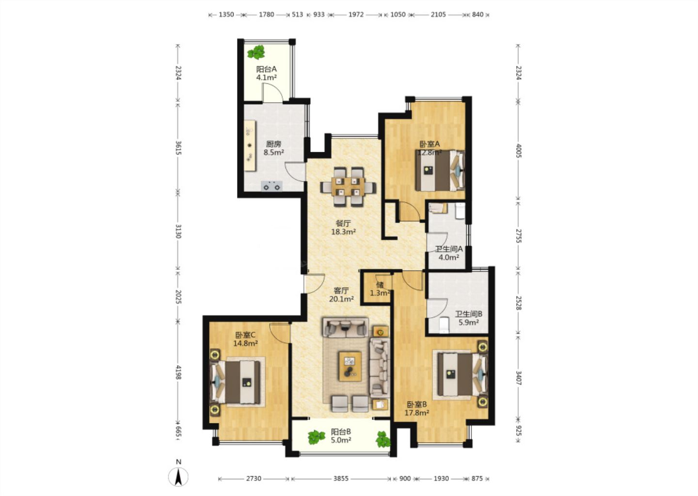 圆融广场公馆 3室2厅2卫 145m&sup2;