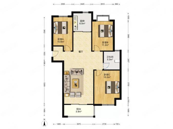 炜赋花苑 3室2厅1卫 128m&sup2;