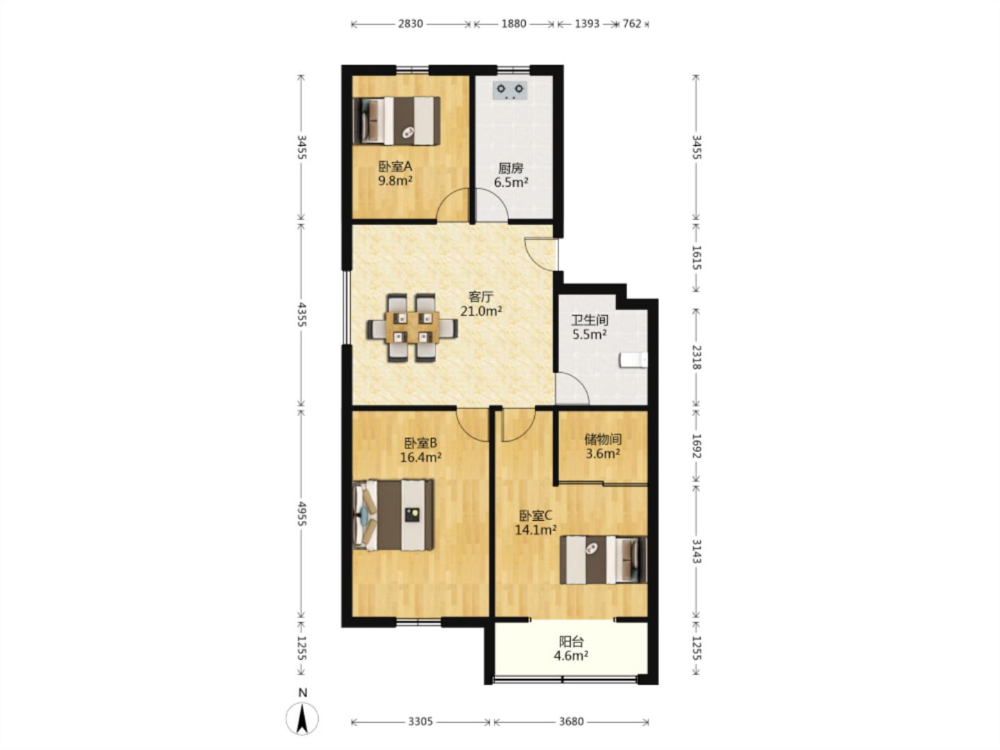 外滩小区 3室2厅1卫 101m&sup2;