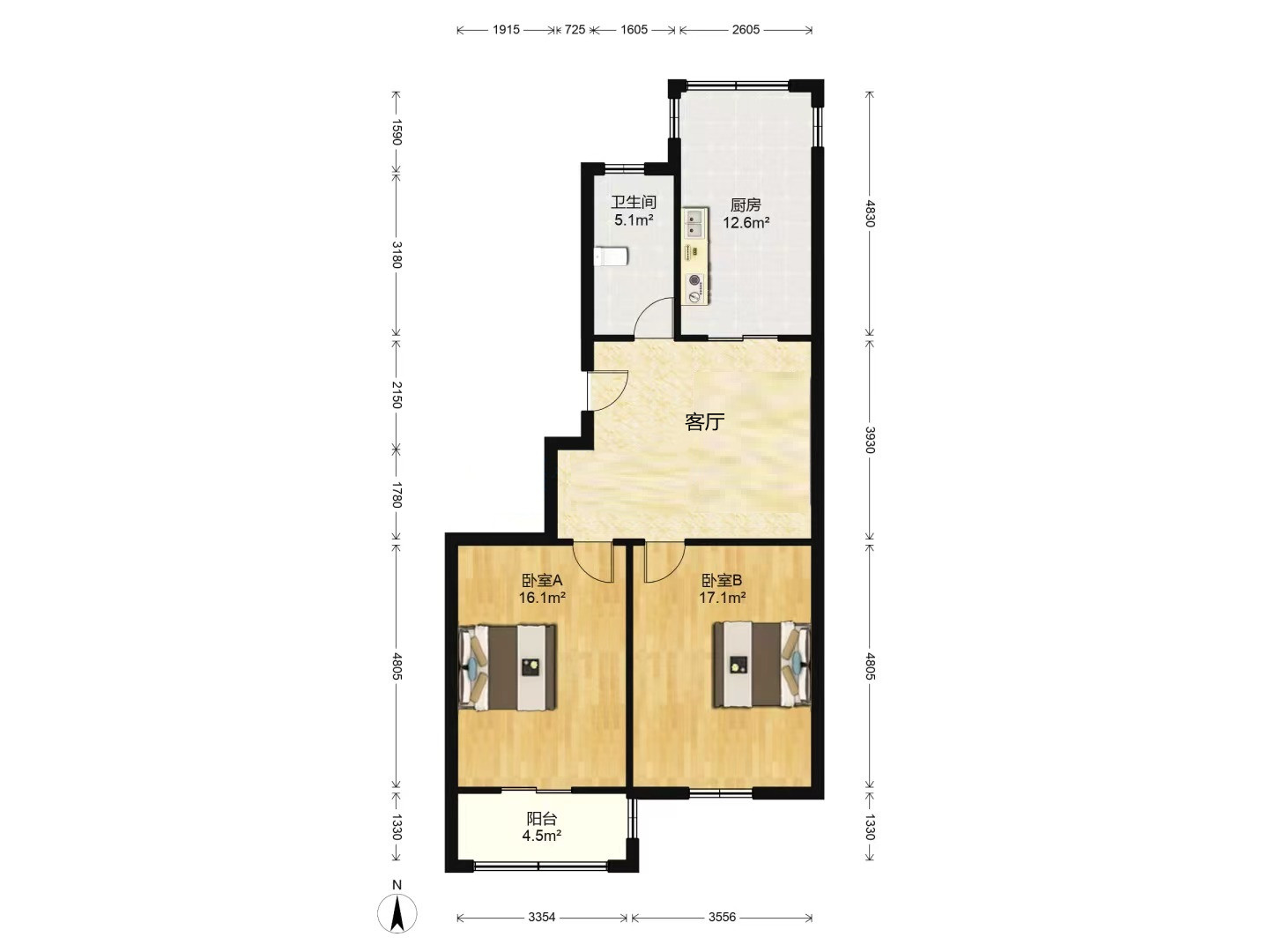 新港花苑西区 2室1厅1卫 86m&sup2;