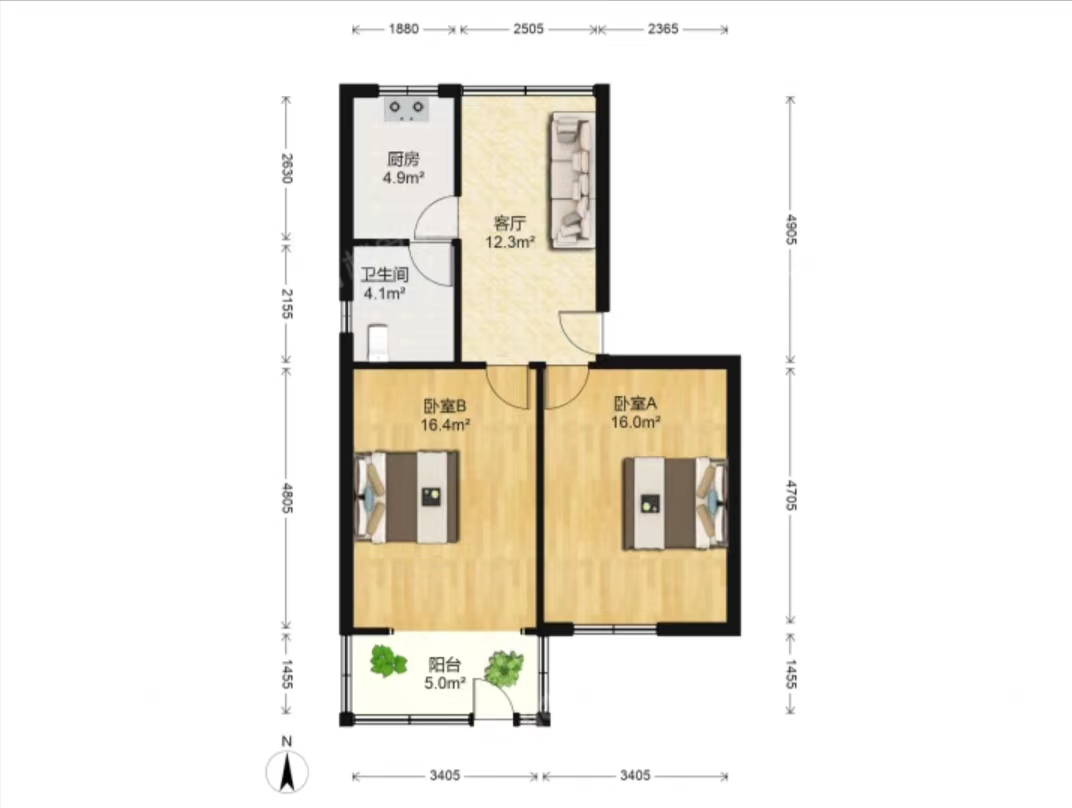 花行桥新村 2室2厅1卫 73m&sup2;