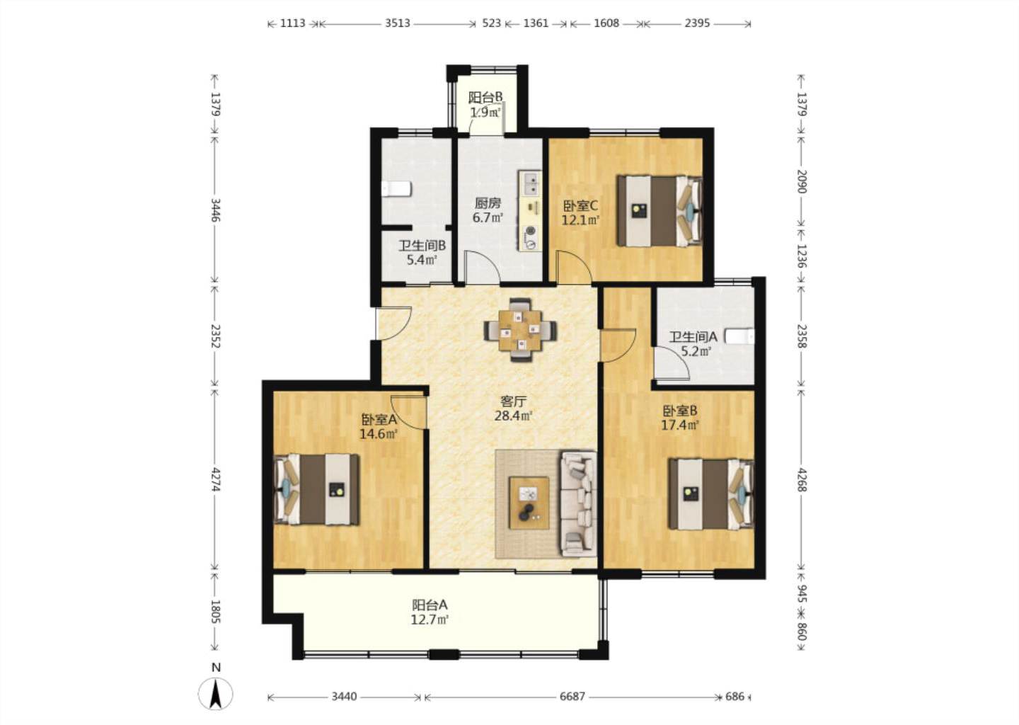 芦泾花苑 3室2厅2卫 149m&sup2;