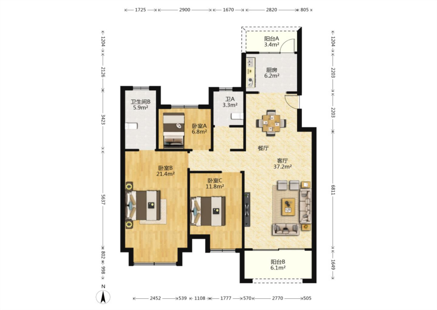 江景瑞园 3室2厅2卫 128m&sup2;