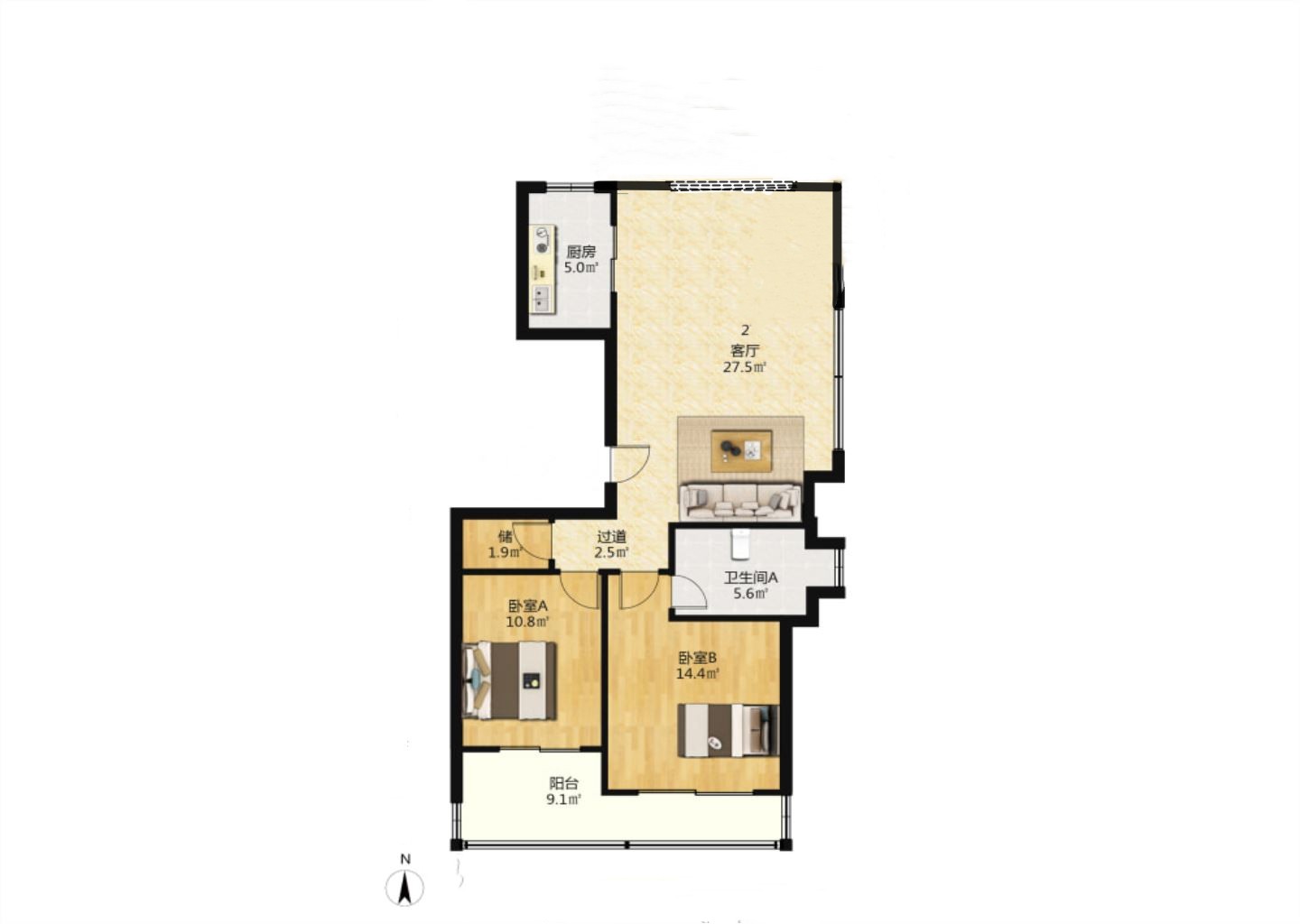 万濠禧园 3室2厅1卫 98.00m&sup2;