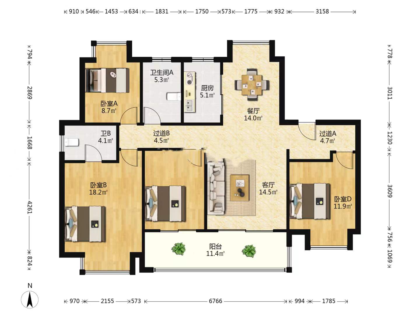滨江玺 4室2厅2卫 143m&sup2;