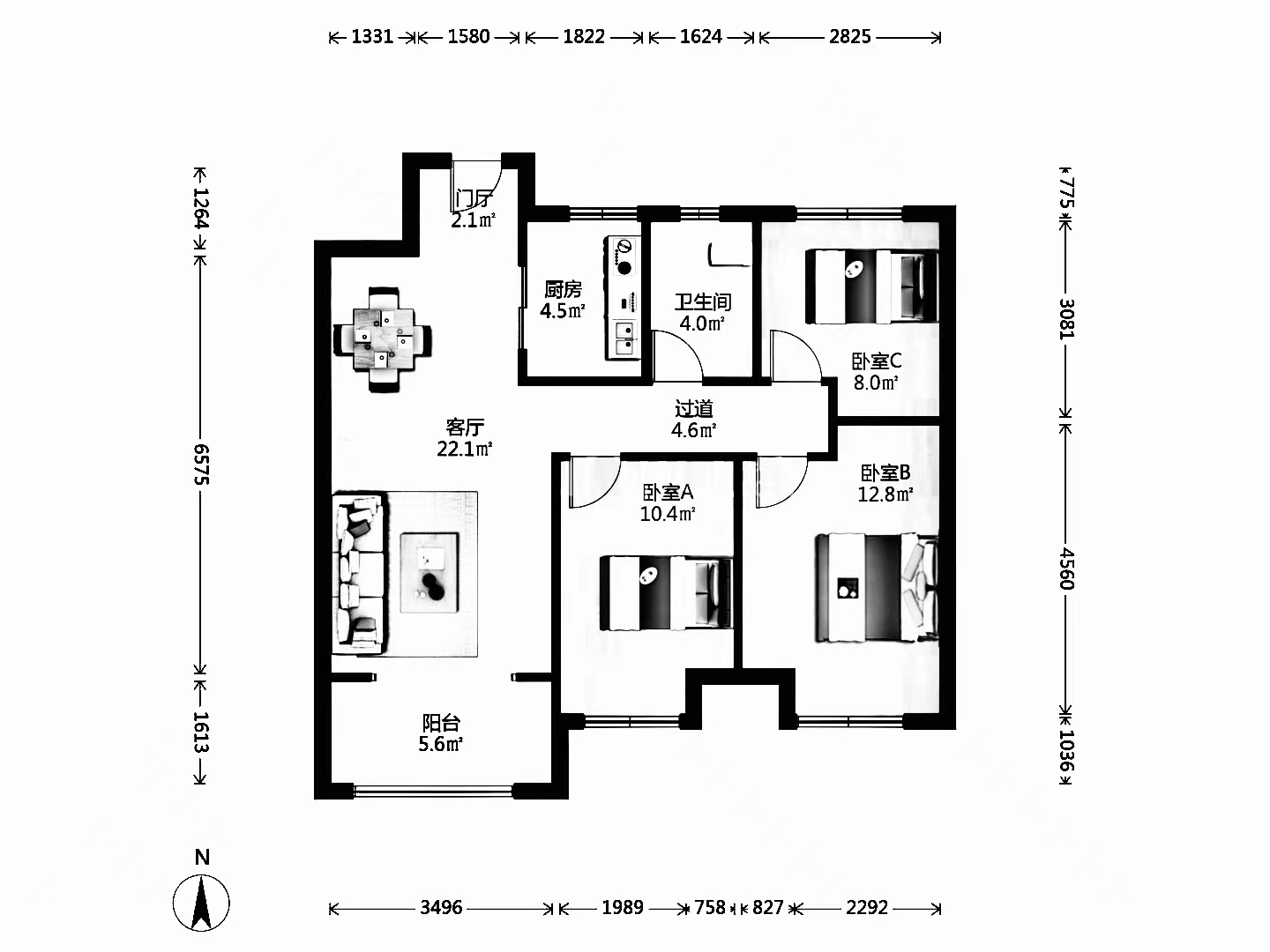 新城香溢紫郡 3室2厅1卫 96.47m&sup2;
