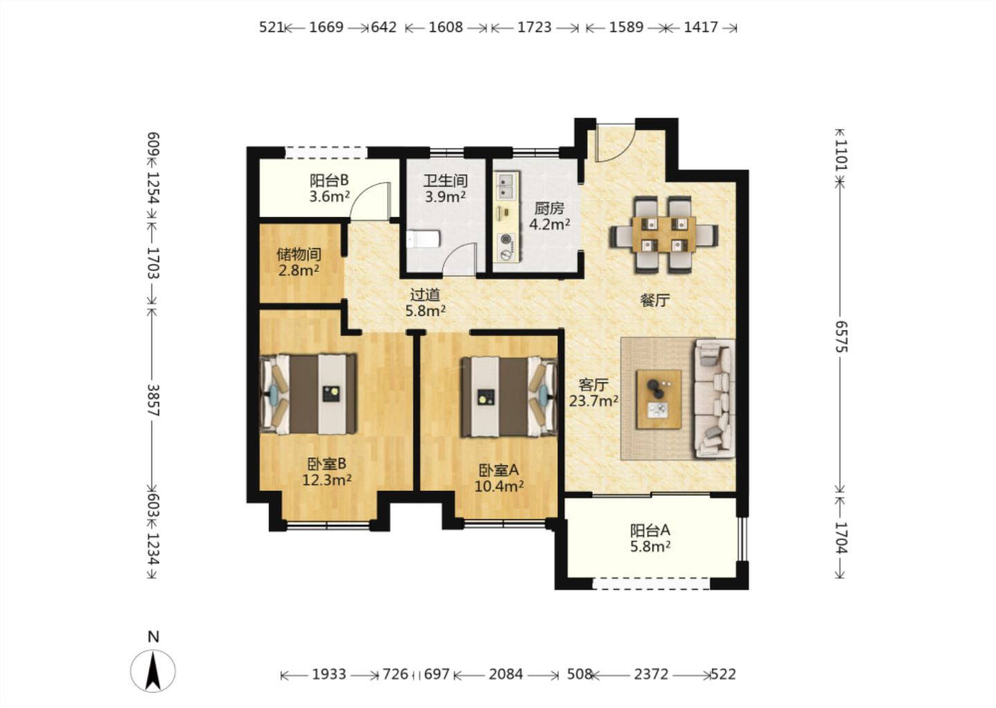 新城香溢紫郡 3室2厅1卫 96.00m&sup2;