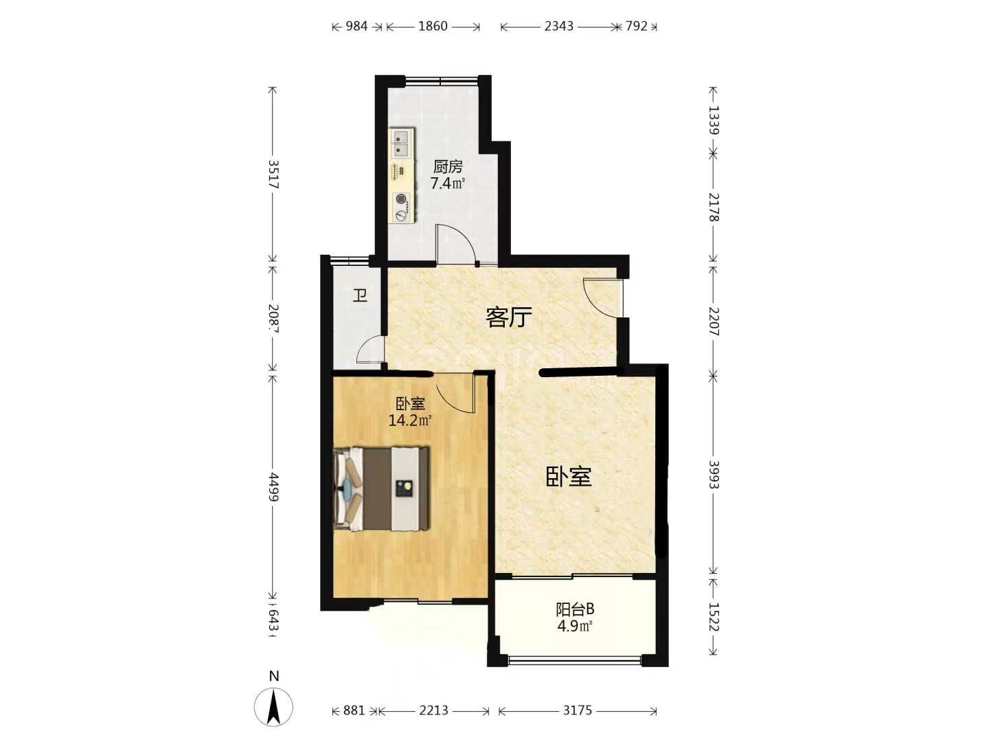 沙家圩花苑 2室1厅1卫 78m&sup2;
