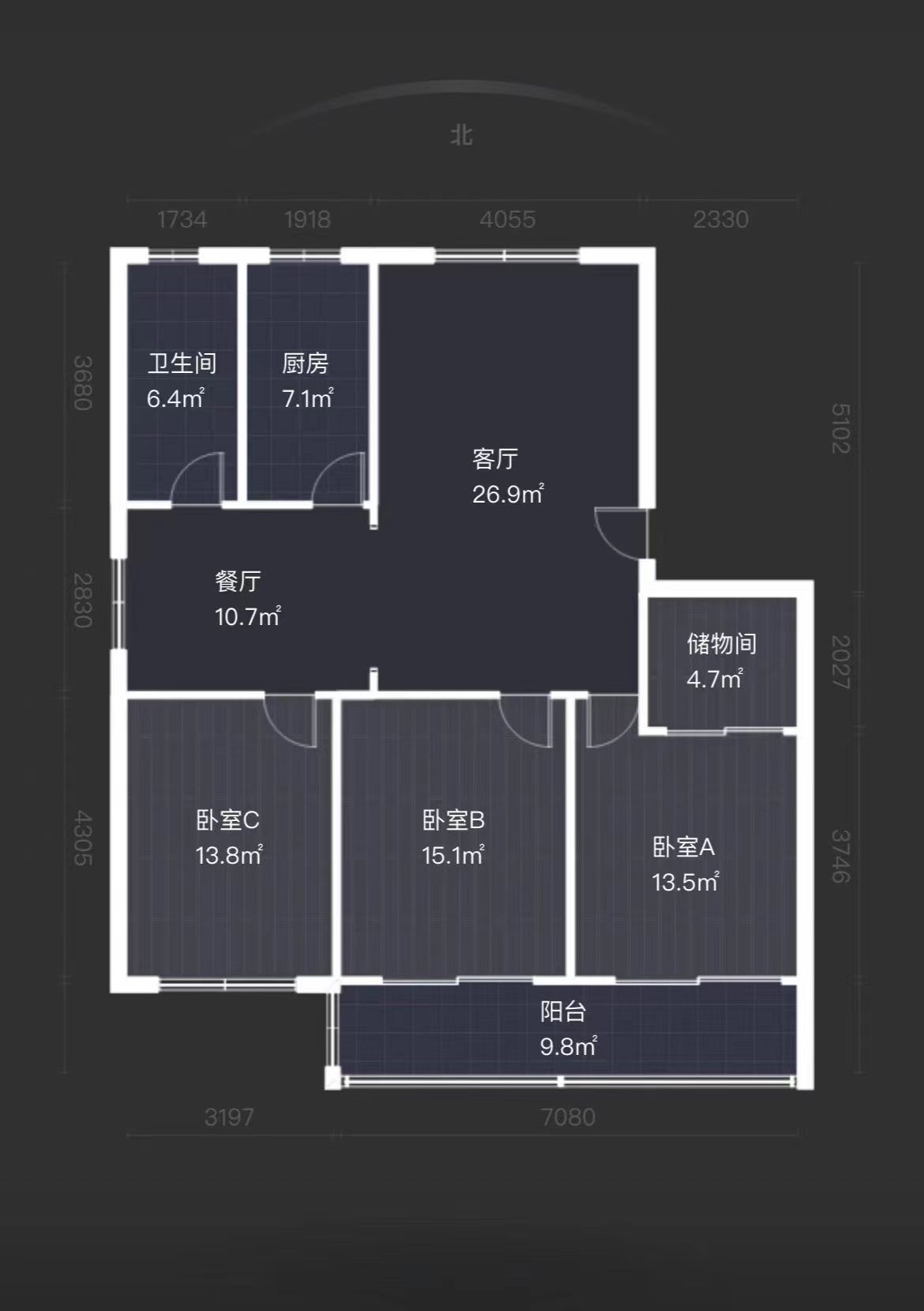 鸿运城市花苑 3室2厅1卫 128.88m&sup2;