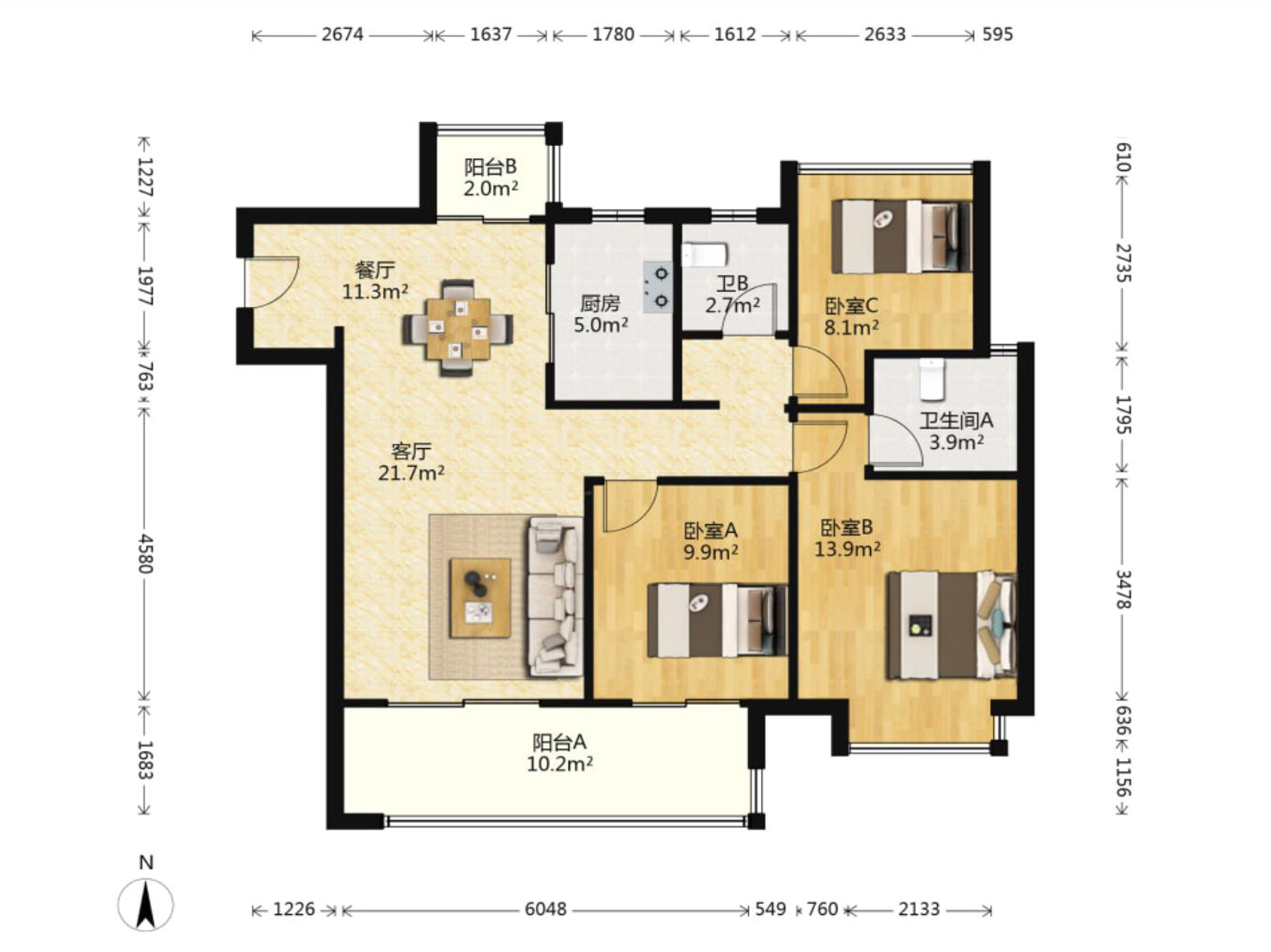 雍华府 3室2厅2卫 114m&sup2;