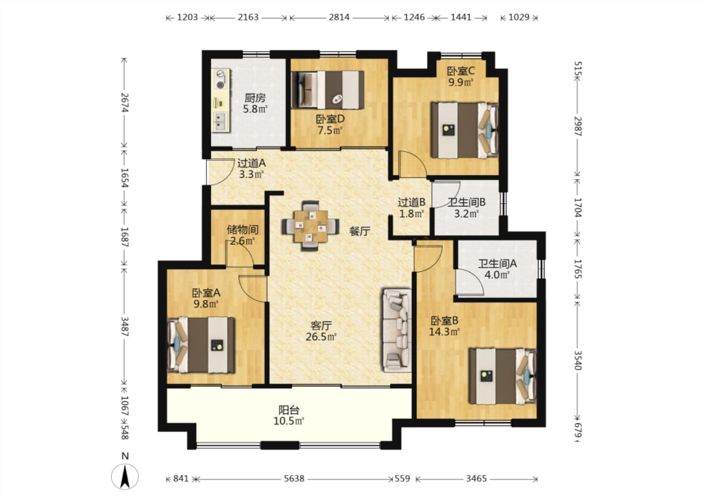 新城香溢紫郡 3室2厅2卫 118.55m&sup2;