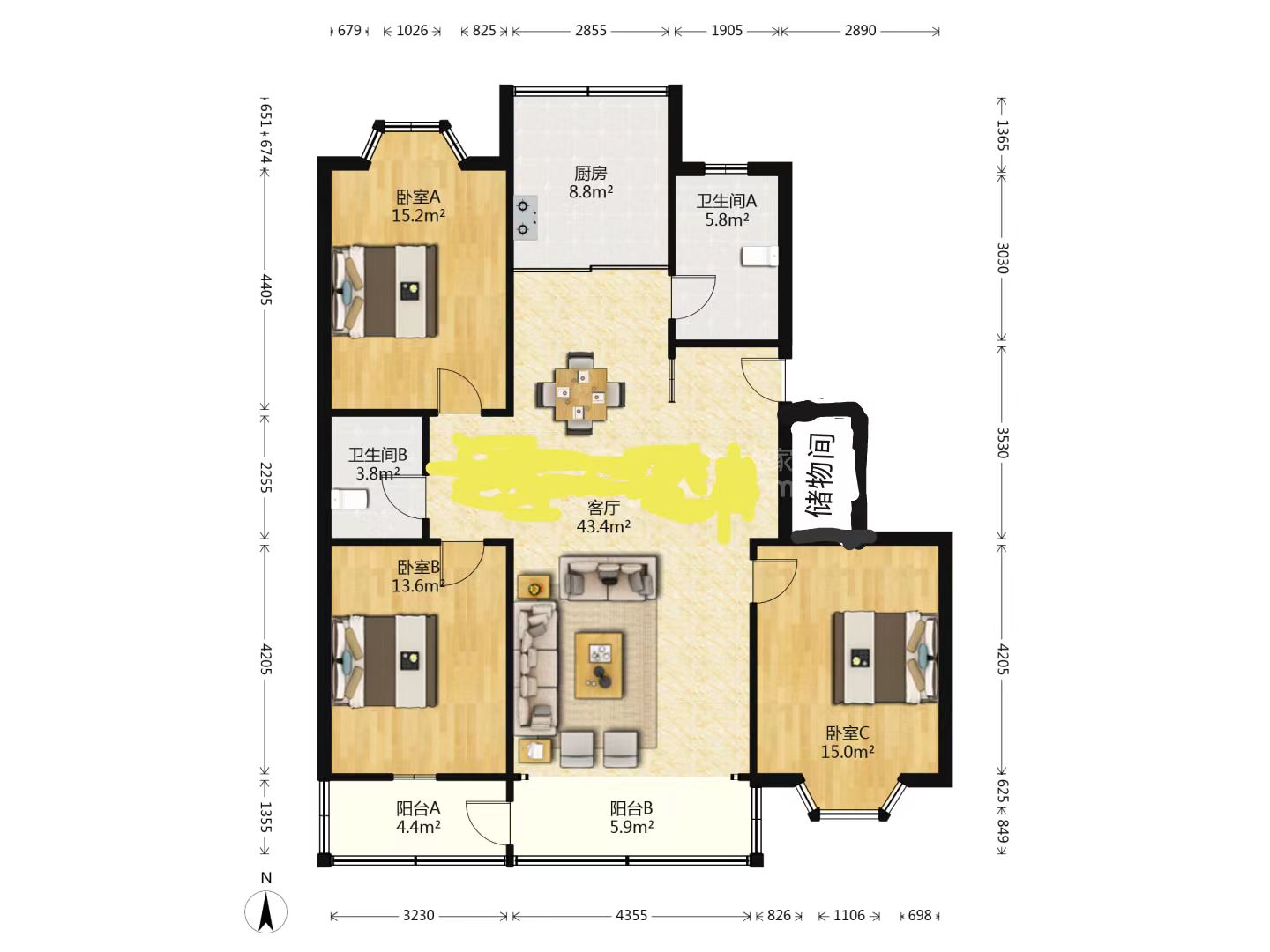 小石桥花苑 3室2厅1卫 131.00m&sup2;