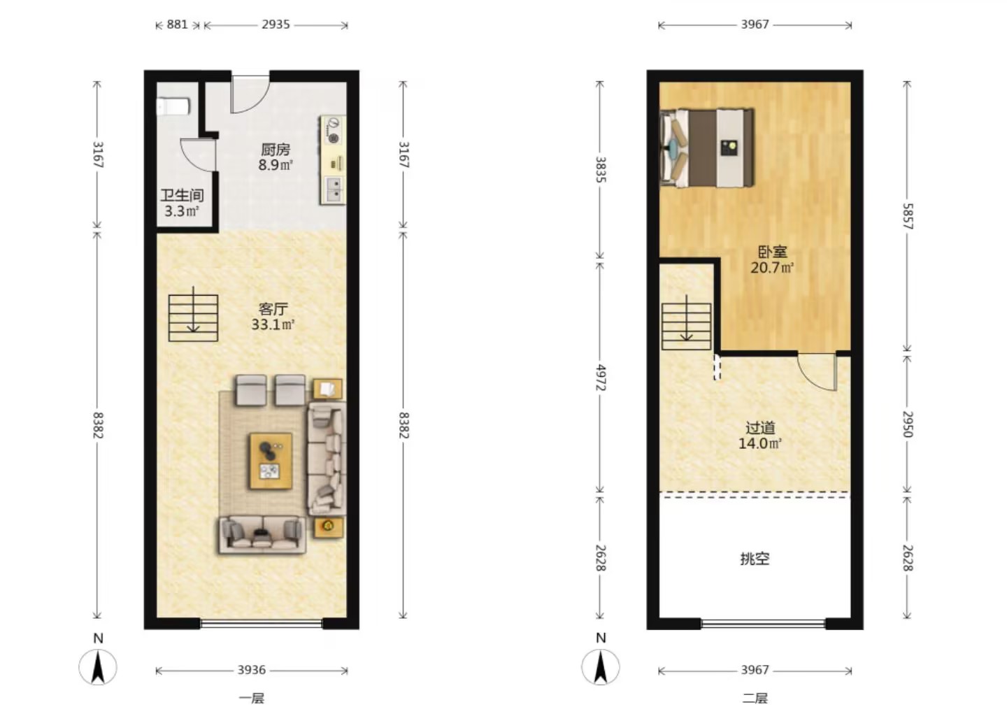 景华城 2室1厅1卫 63.00m&sup2;