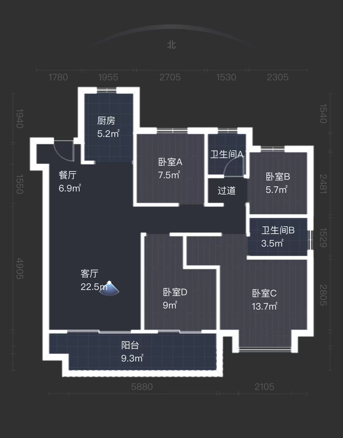 绿地江海图 4室2厅2卫 145.00m&sup2;