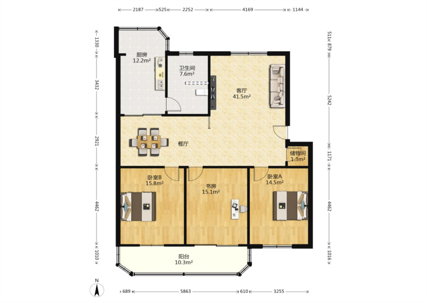 北濠顺遂楼 3室2厅1卫 127.63m&sup2;