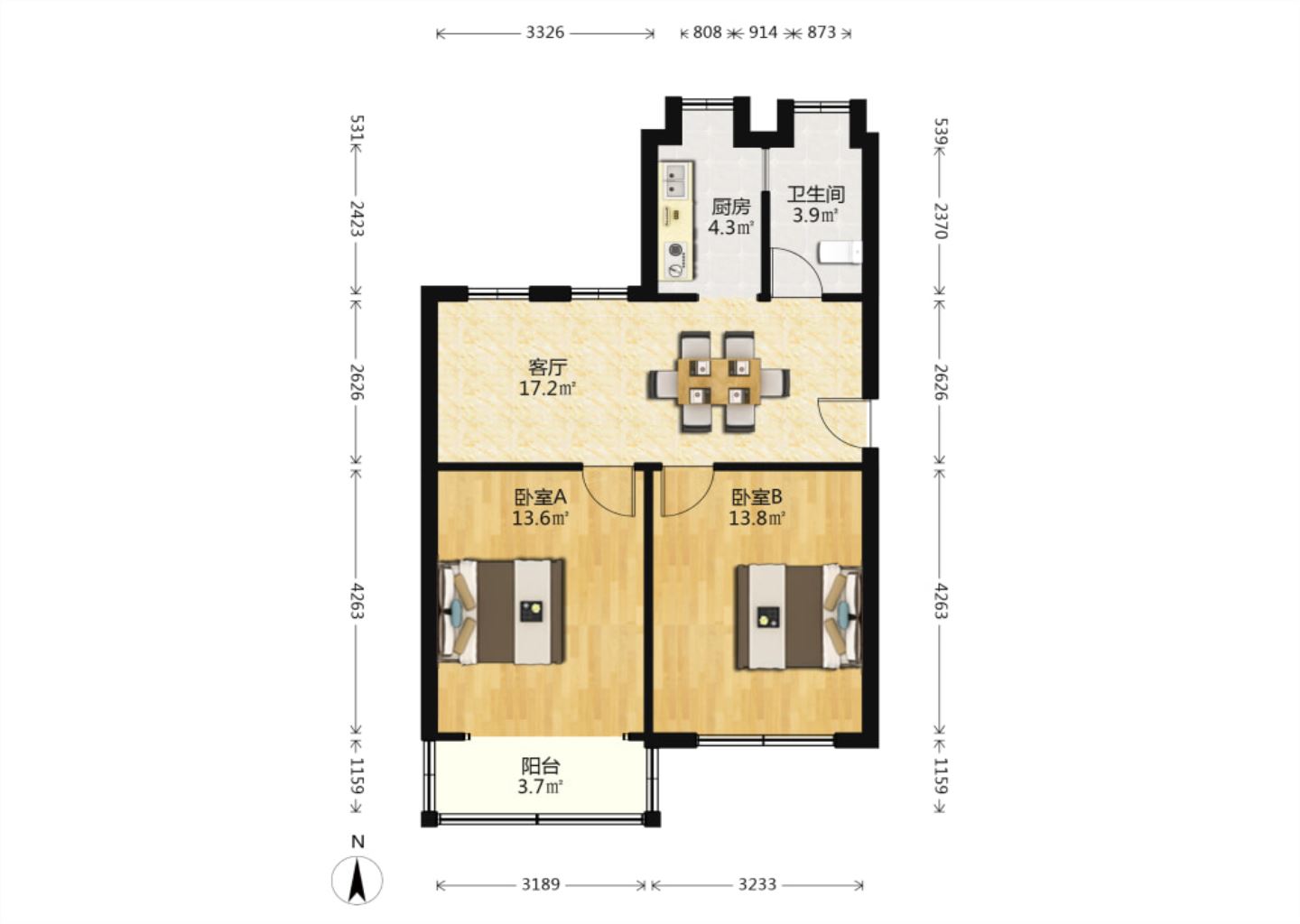 虹桥南村 4室2厅2卫 65m&sup2;