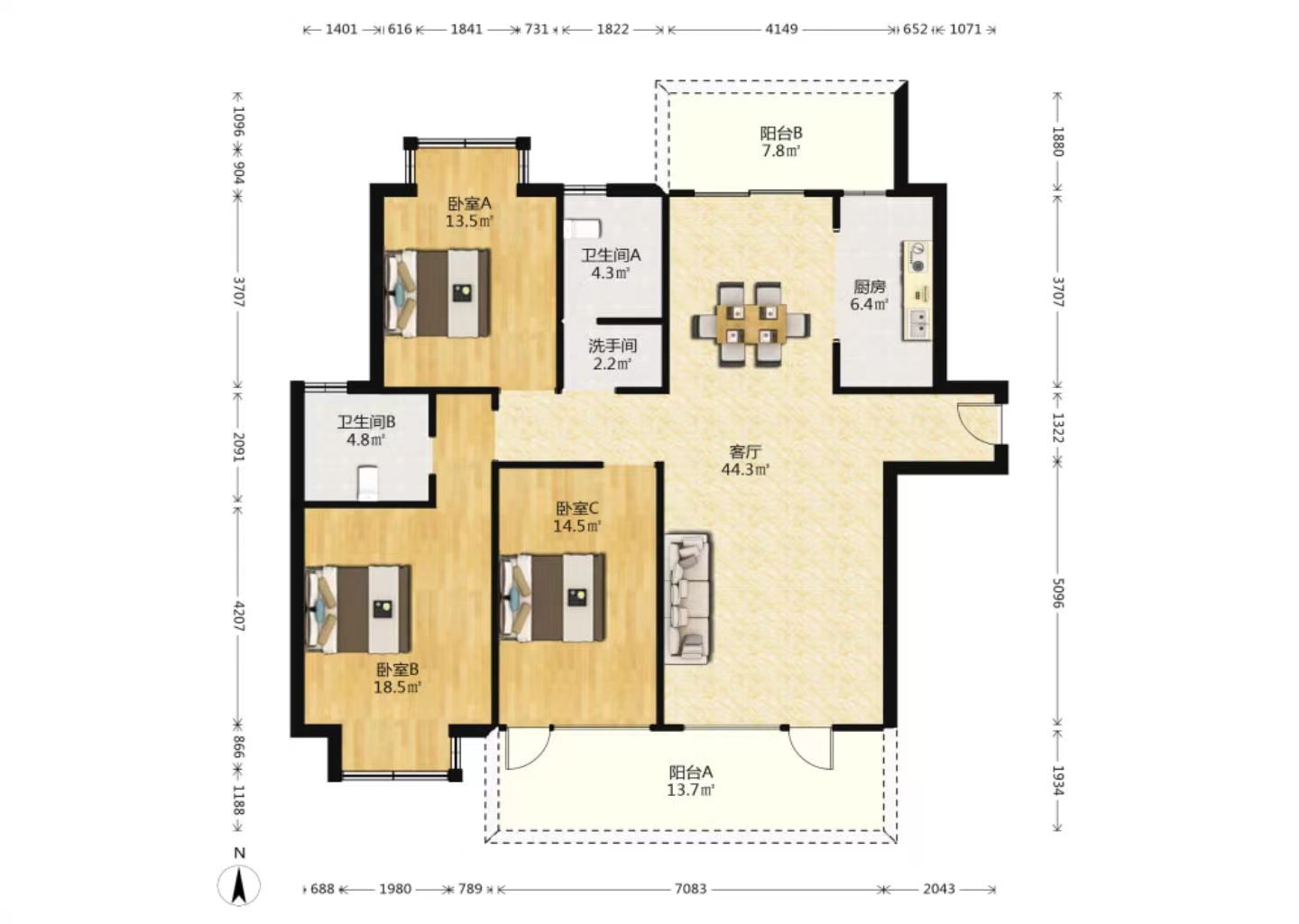 中南世纪城北区 3室2厅2卫 152.13m&sup2;