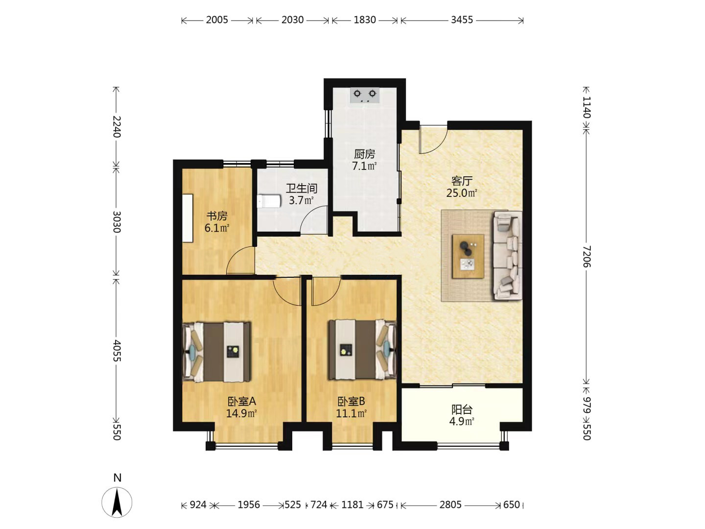 山景水岸 2室2厅1卫 97.00m&sup2;