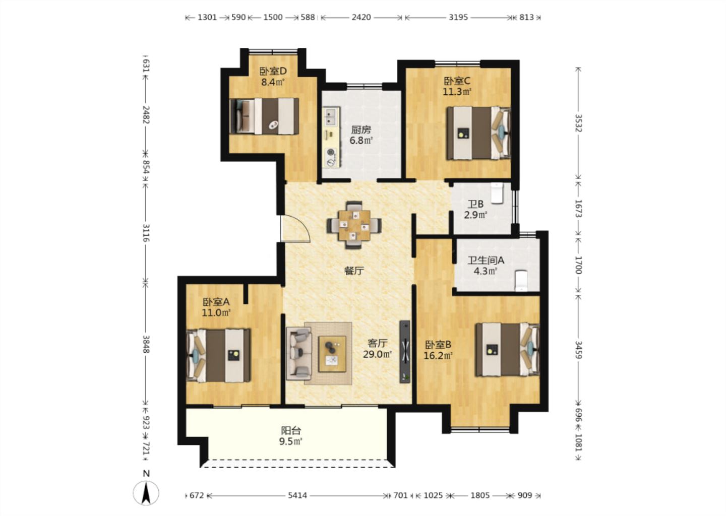 新城香溢紫郡 3室2厅2卫 124m²