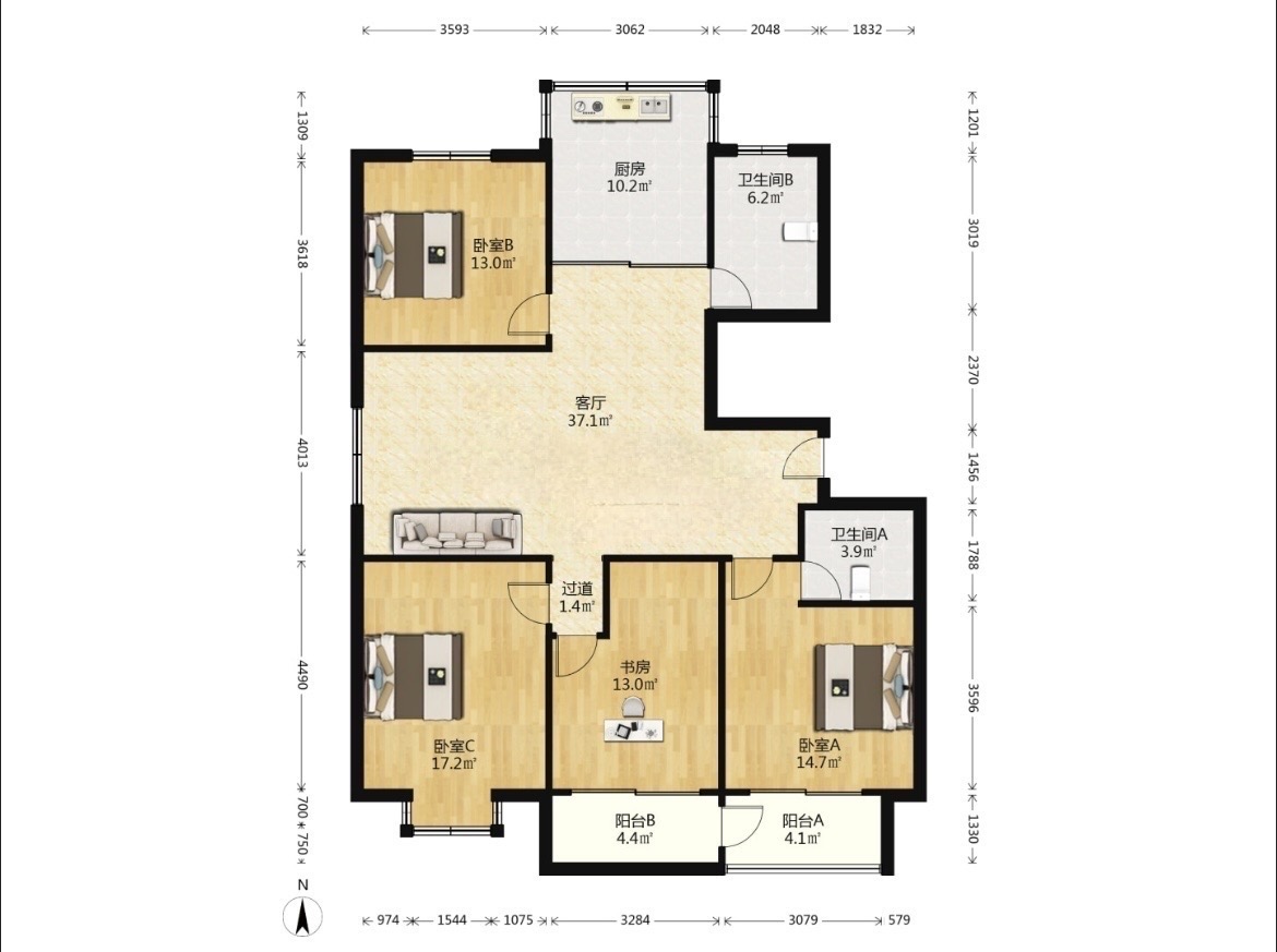 东晖花园 4室2厅2卫 150m&sup2;