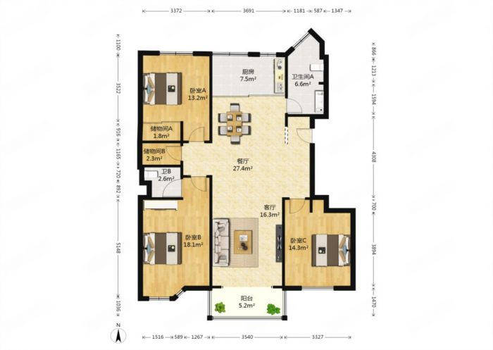 兆丰嘉园 3室2厅2卫 148m&sup2;
