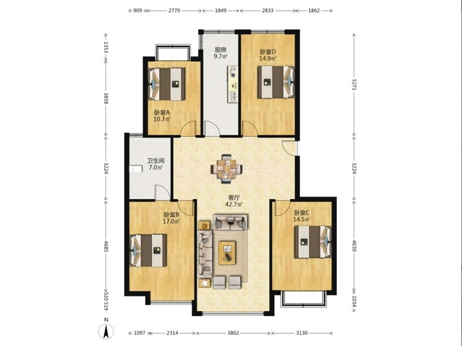 德诚嘉园 3室2厅1卫 140m&sup2;
