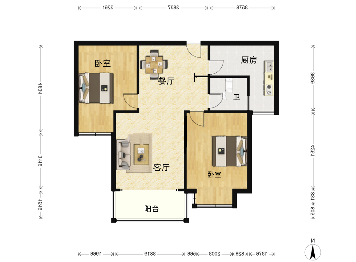 苏建学府雅居 2室2厅1卫 96m&sup2;
