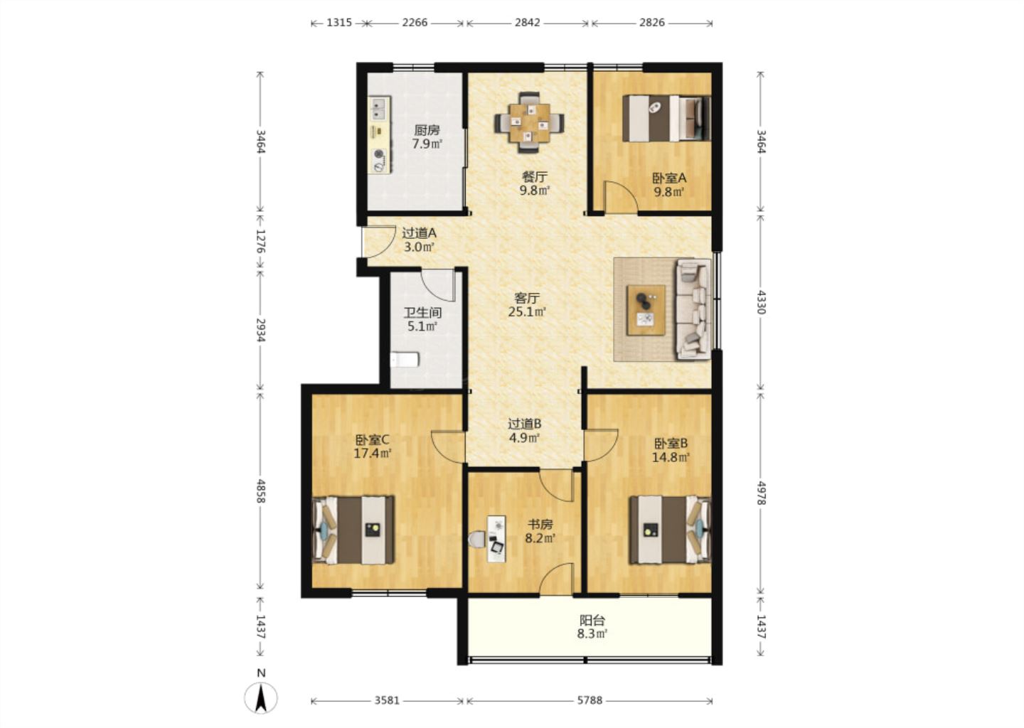 外滩小区 3室2厅1卫 142m&sup2;
