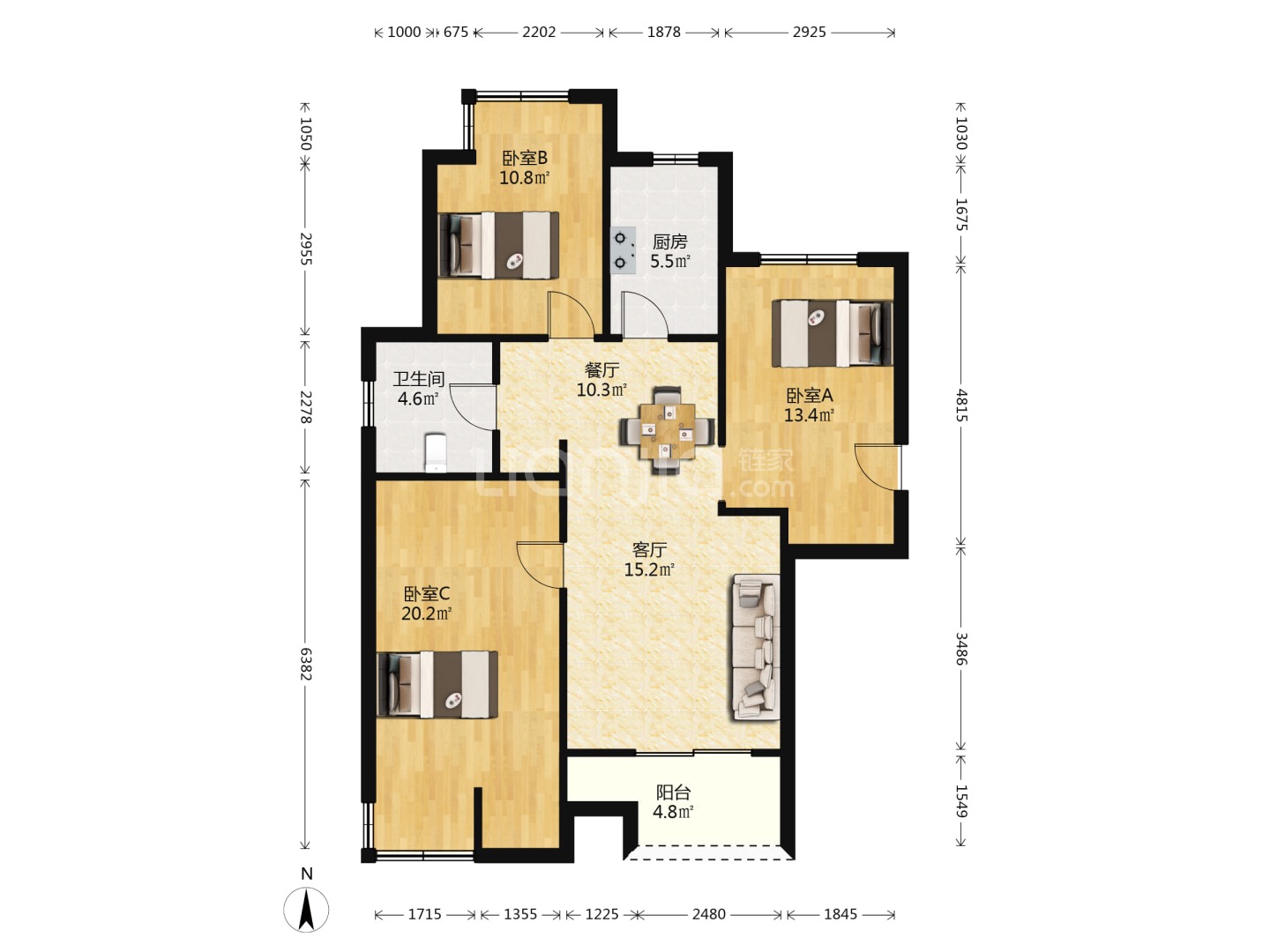 德诚&middot;翰景园 3室2厅1卫 92.00m&sup2;