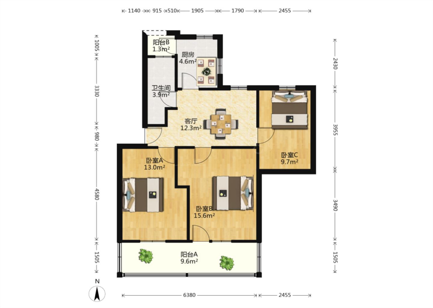 光明新村 3室1厅1卫 83.33m&sup2;