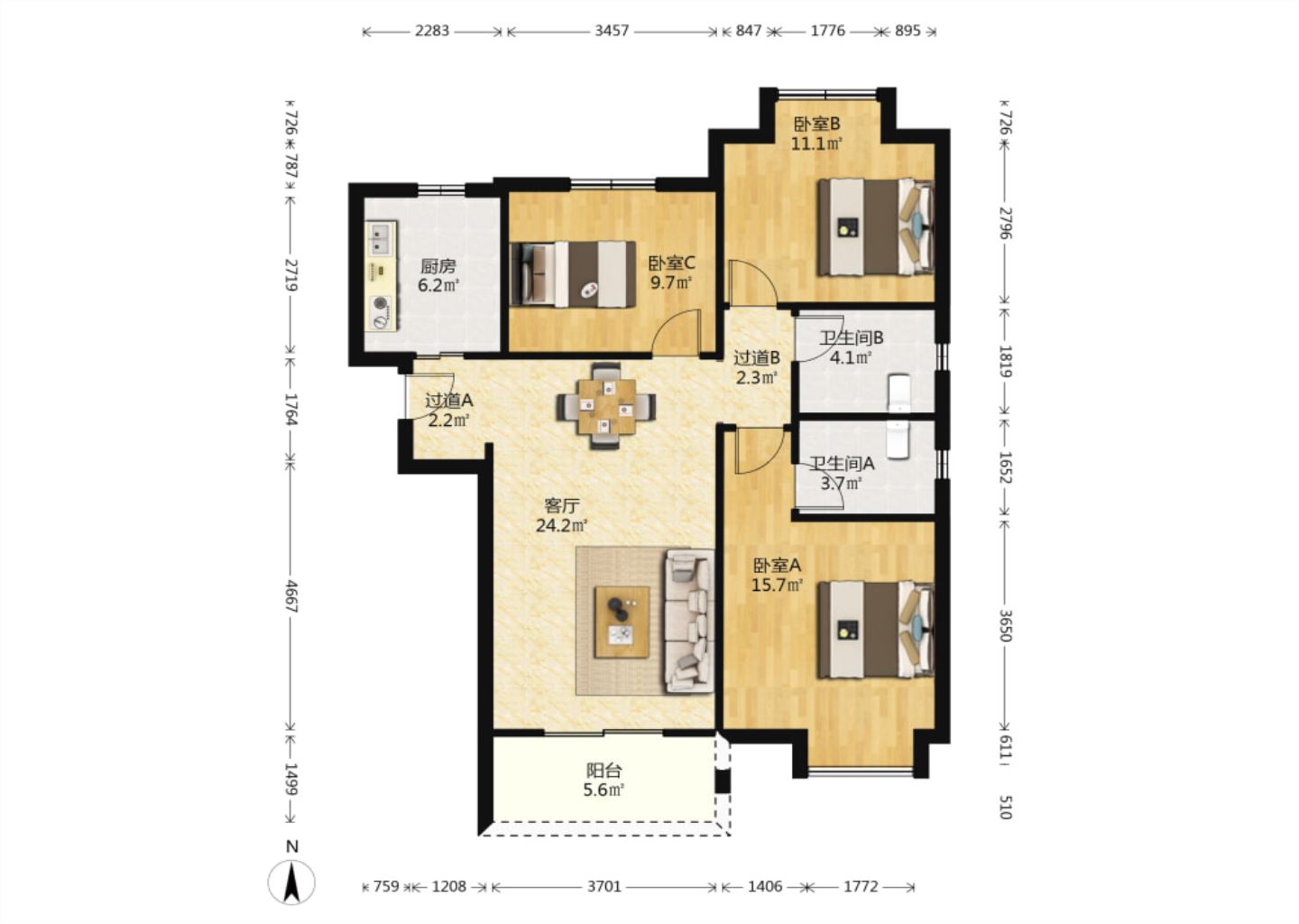 中海碧林湾 3室2厅2卫 113.74m&sup2;