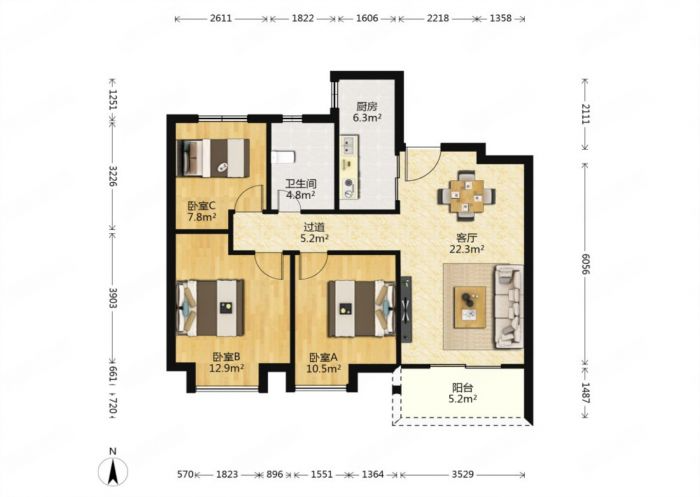 中海碧林湾 3室2厅1卫 96.00m&sup2;