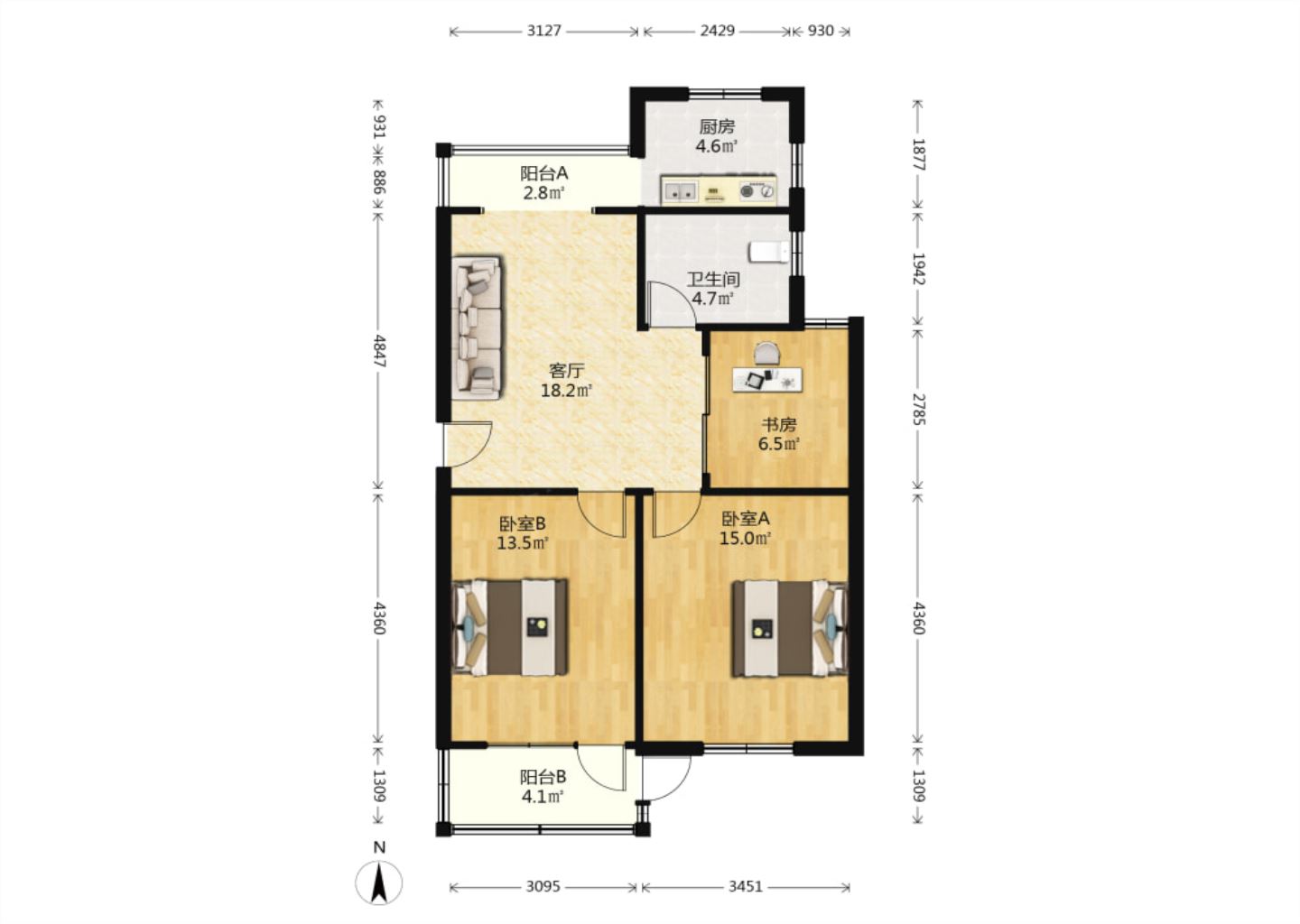 文峰花苑 2室1厅1卫 80m&sup2;