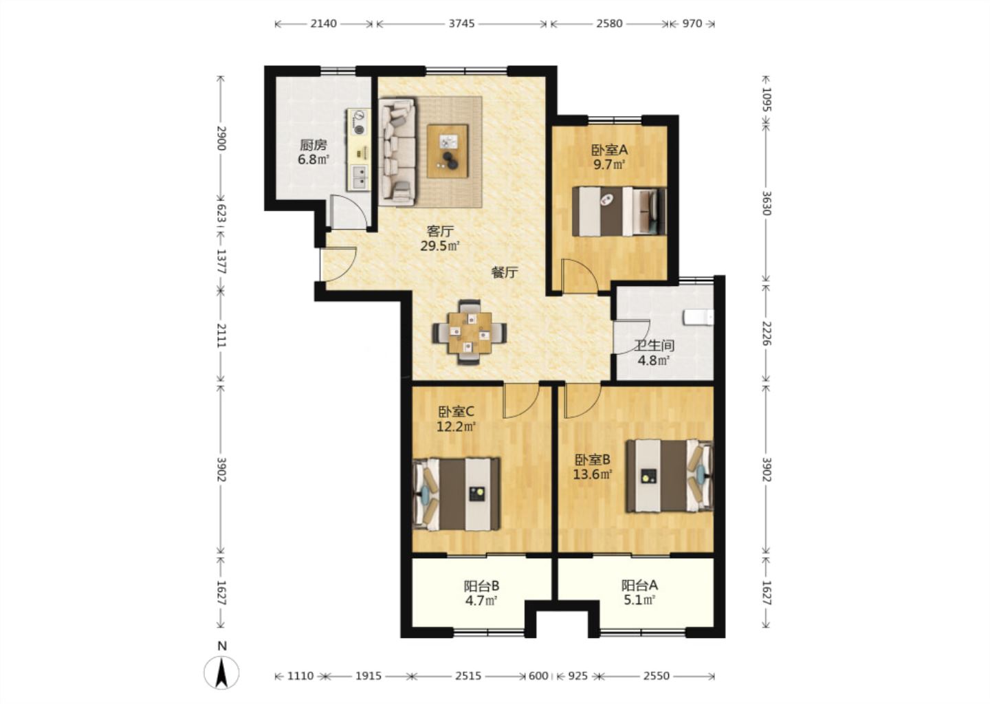 世濠花园 3室2厅1卫 112m&sup2;
