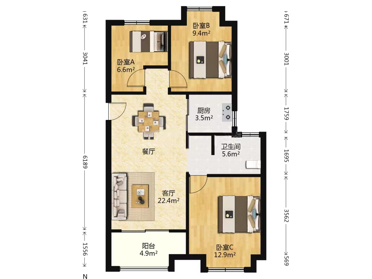 新城香溢紫郡 3室2厅1卫 87.63m&sup2;