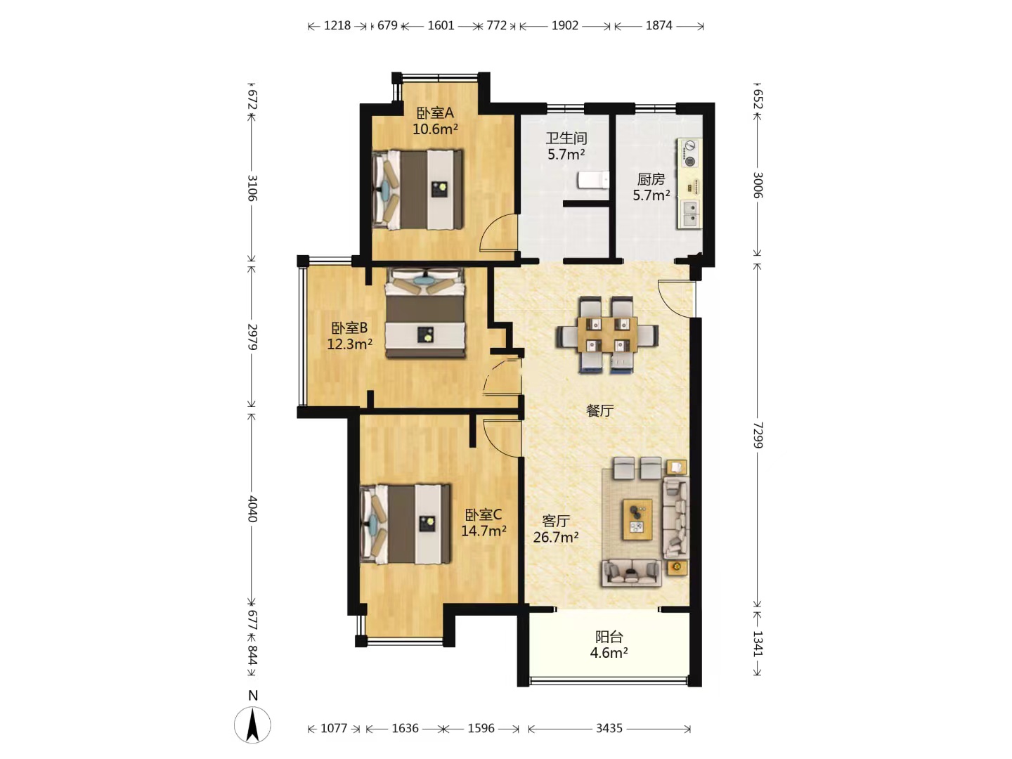 银洲&middot;皇家花园 3室2厅1卫 119m&sup2;