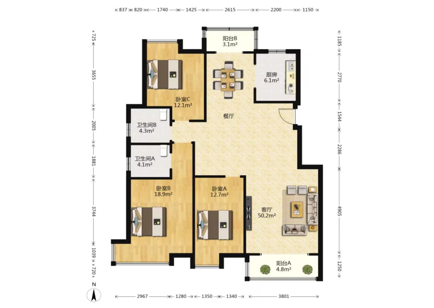 苏建阳光新城 4室2厅2卫 140m&sup2;