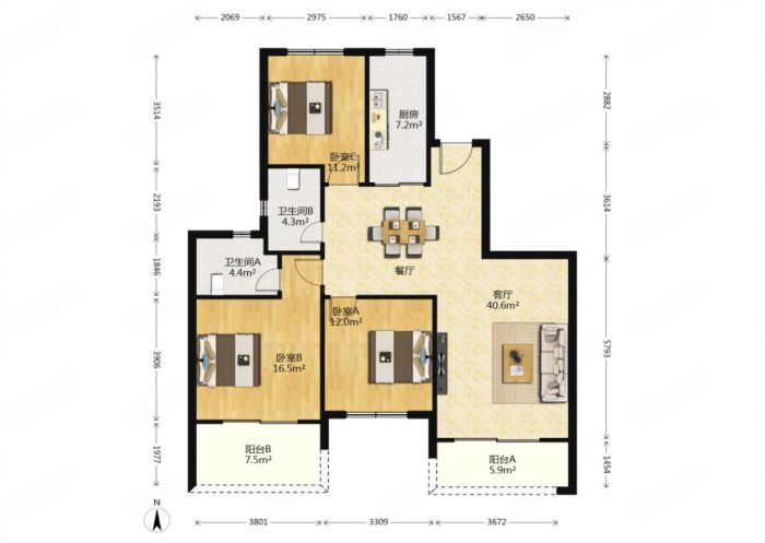 恒大御澜庭 3室2厅2卫 132m&sup2;