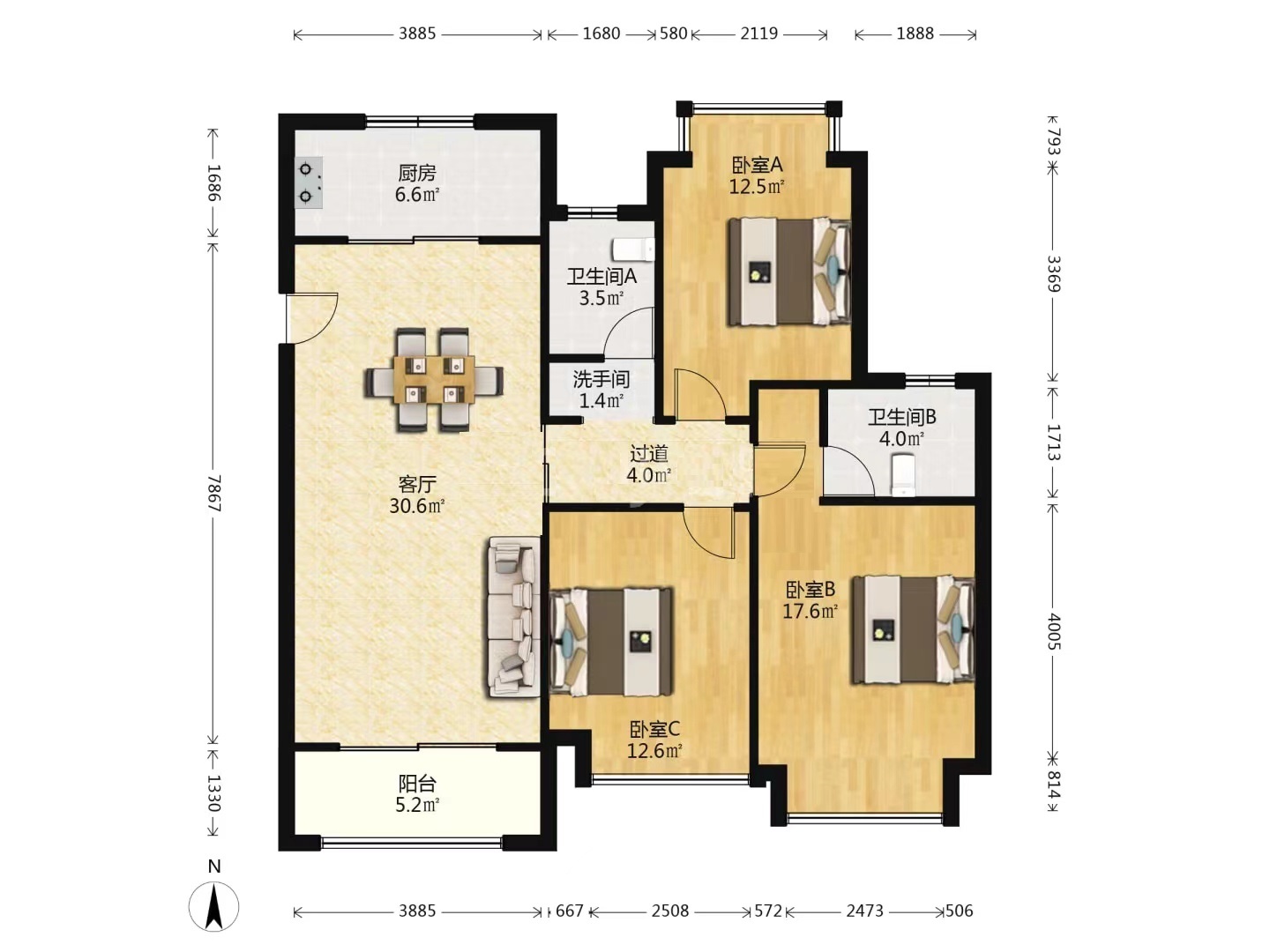 中南世纪花城三期 3室2厅2卫 126.9m&sup2;