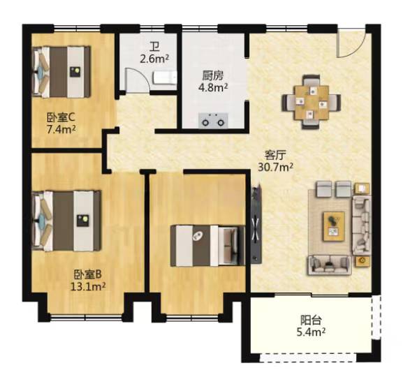 南通雅居乐花园 3室2厅1卫 99m&sup2;