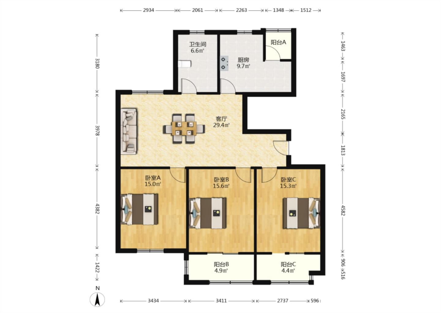 紫东南苑北区 3室1厅1卫 130.00m&sup2;