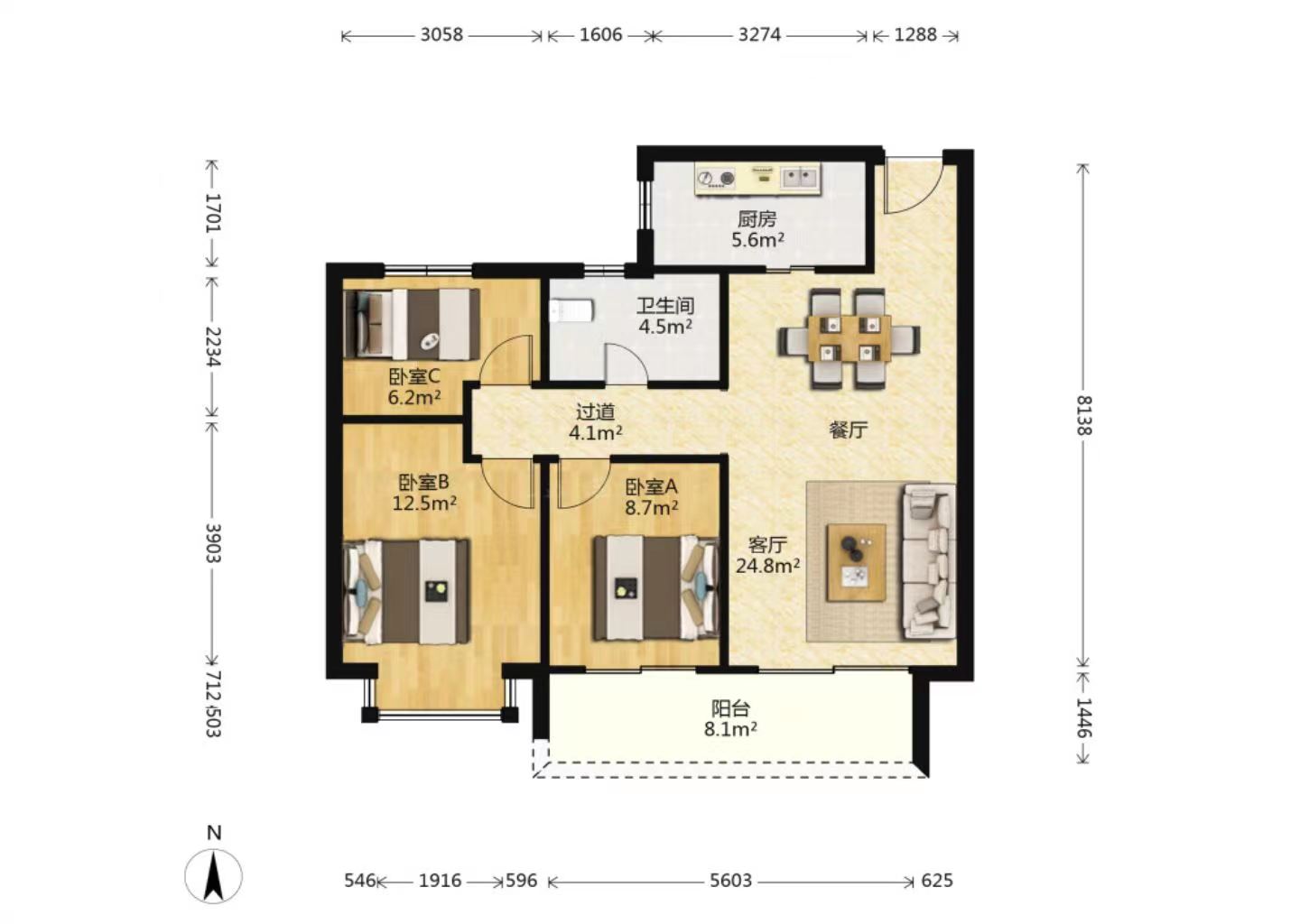 恒大御澜庭 3室1厅1卫 96m&sup2;