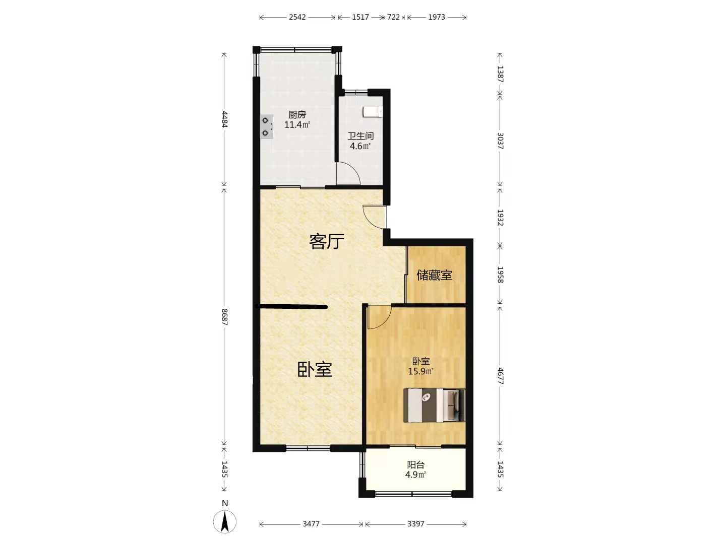 新港花苑 2室2厅1卫 86.00m&sup2;