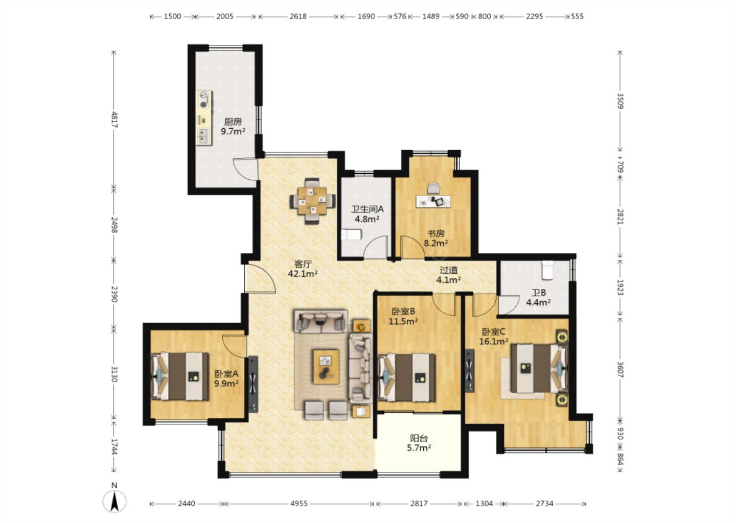 万达华府 4室2厅2卫 141m&sup2;