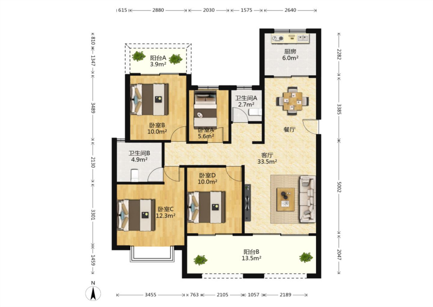 中南世纪花城三期 4室2厅2卫 139m&sup2;