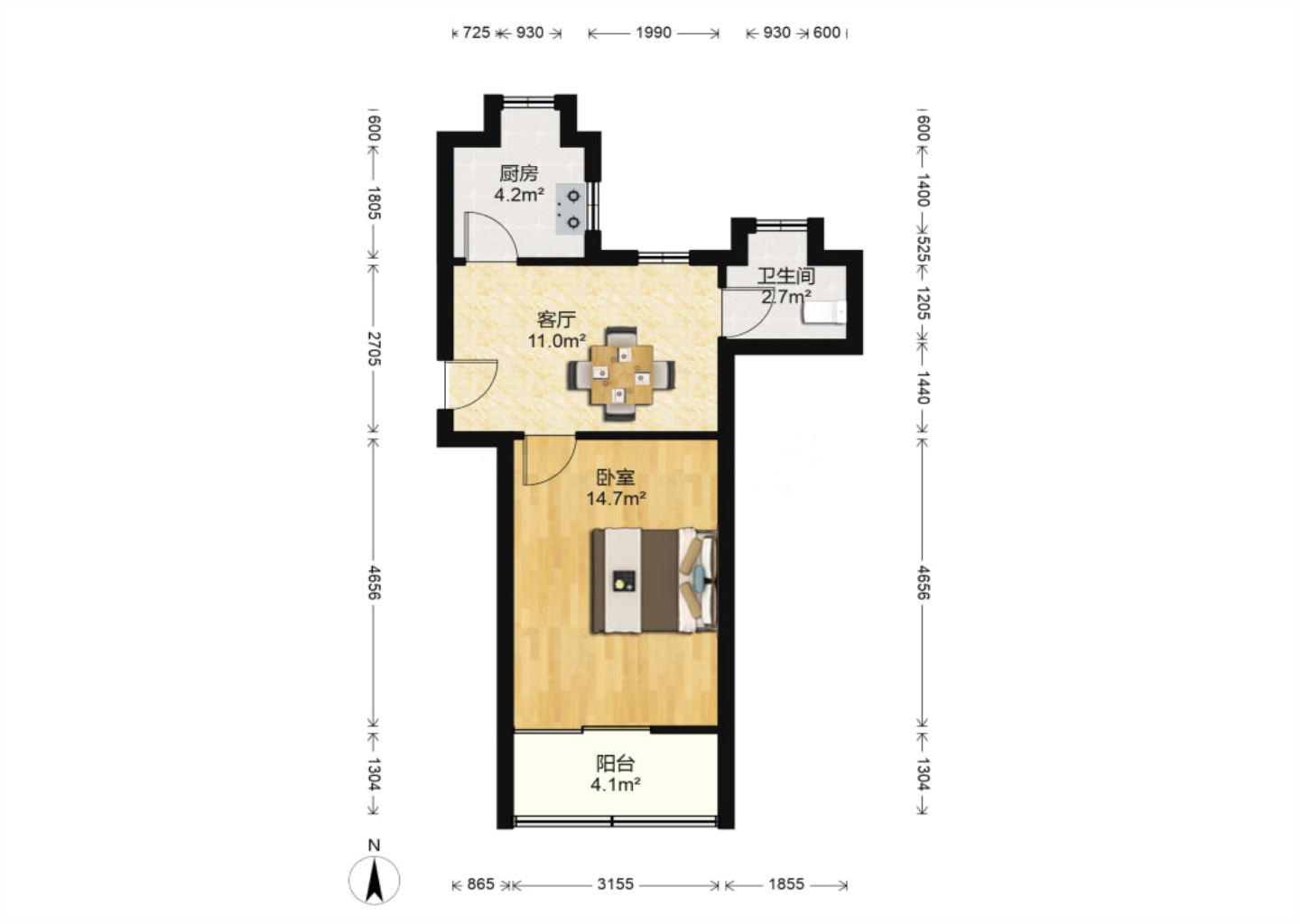 虹桥新村(朝霞路) 1室1厅1卫 45m²