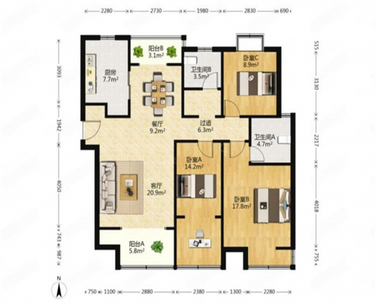 恒盛豪庭 3室2厅2卫 133m&sup2;