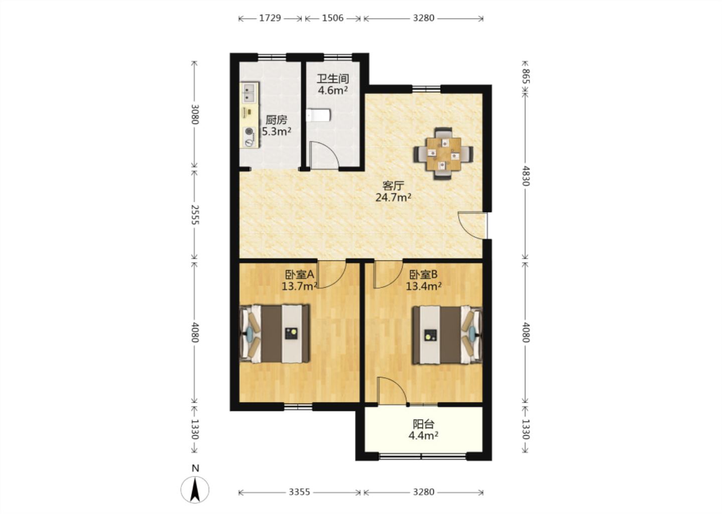 南川园新村 2室1厅1卫 85m&sup2;
